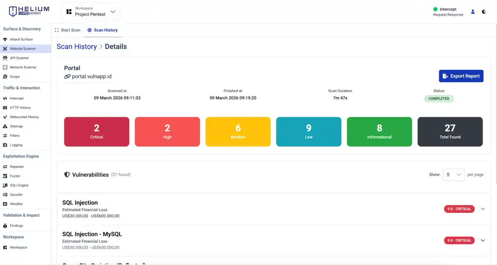 Helium Core Web Scanner